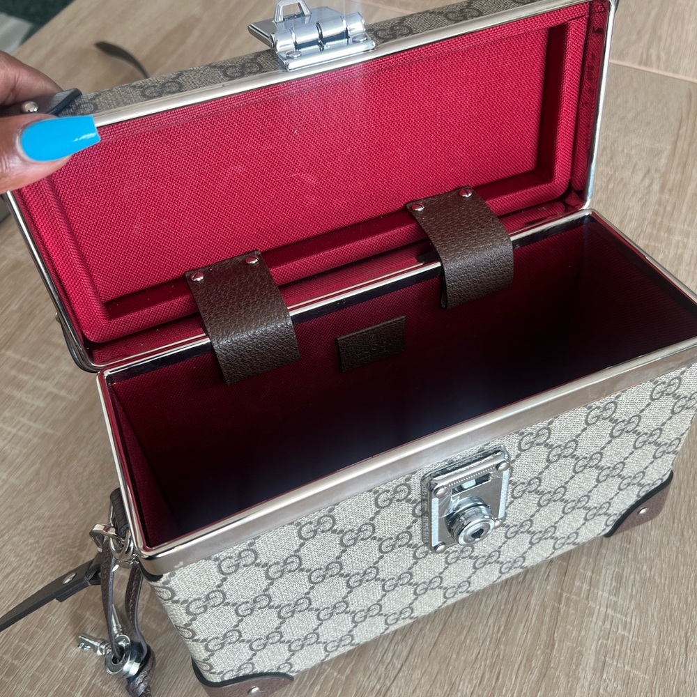 Like New Gucci Supreme Beige and Brown Monogram Globe Trotter Vanity Bag - Picture 4 of 9